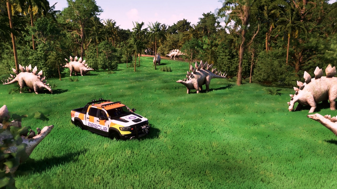 SoFly Dinosaurs в MSFS: полет над трассой с динозаврами и T-Rex