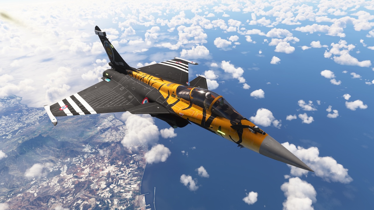 Dassault Rafale v1.2.1 в полёте над реалистичным ландшафтом MSFS 2024